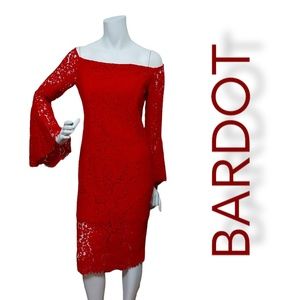 Bardot Midi Cocktail Dress Red Revolve Solange Off The Shoulder Lace Siz…